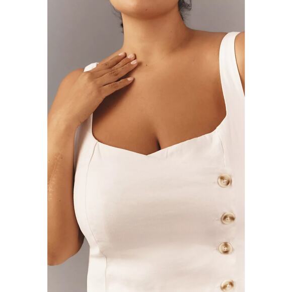 NWT By Anthropologie Sleeveless Square-Neck Linen Button Wrap Midi Dress $178 - Picture 6 of 9